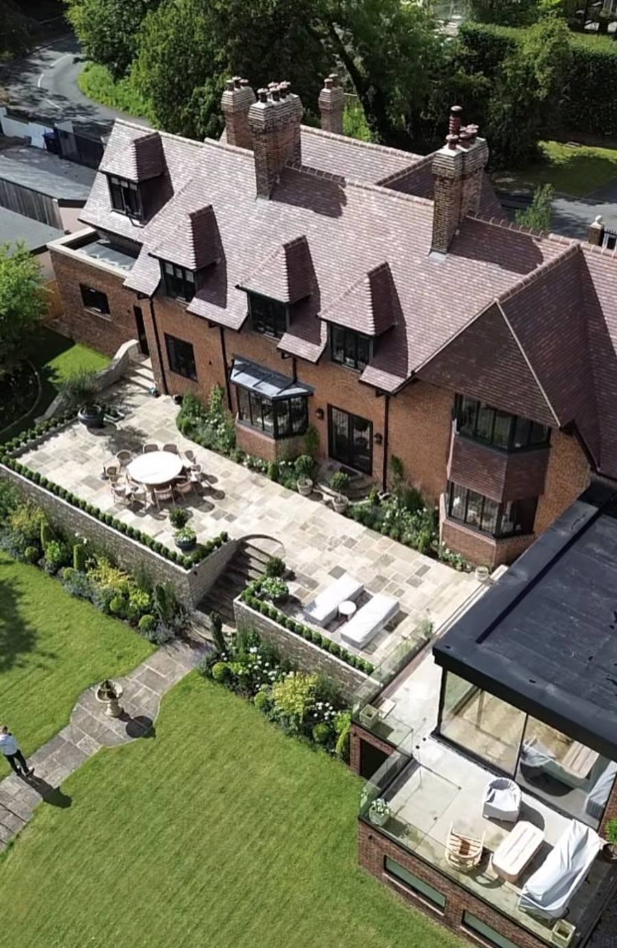 Aerial view of a Yorkshire stone terrace in Harrogate